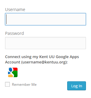 Example of the Kent UU Website Login form